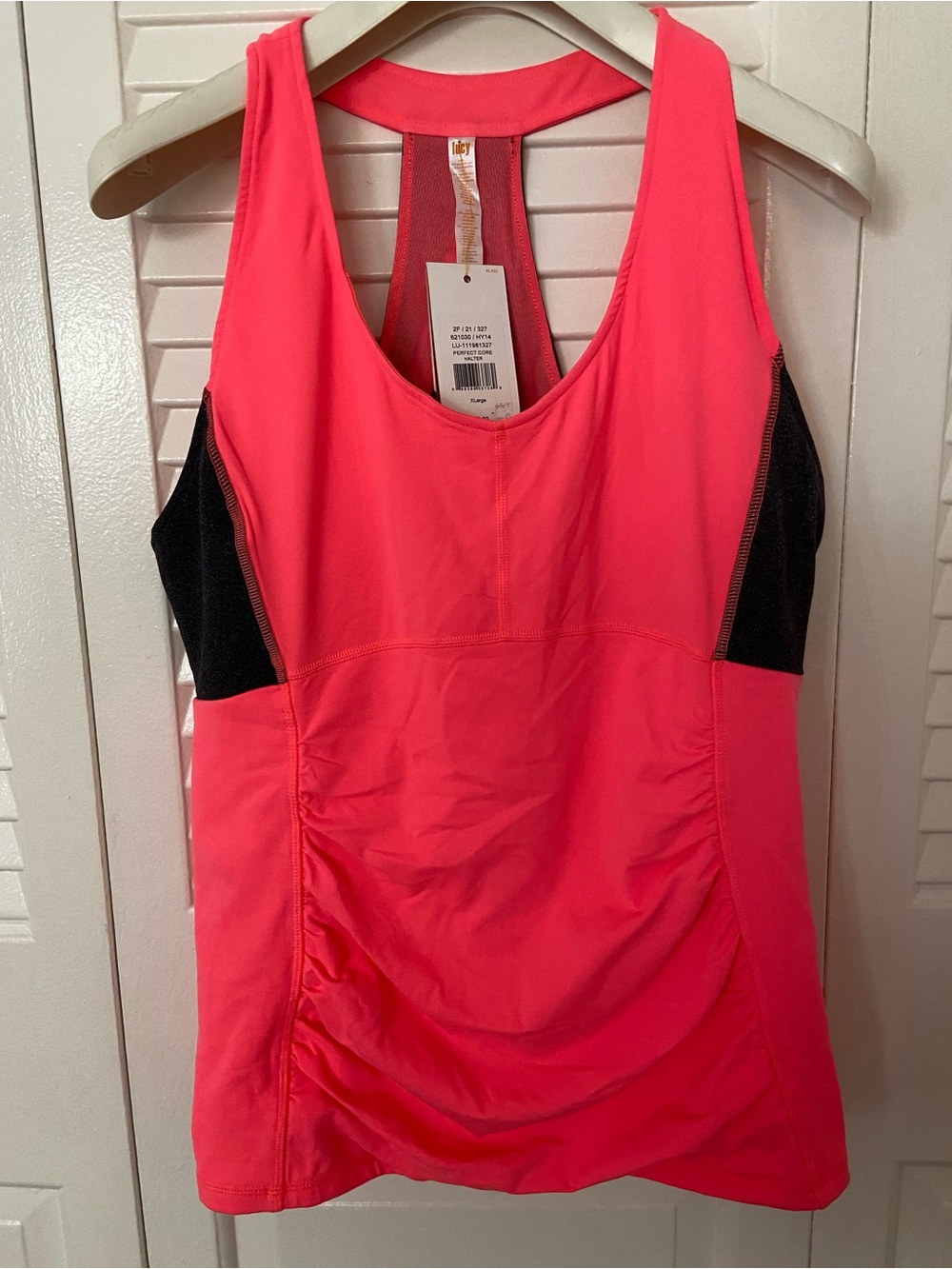 Lucy Neon Coral Racerback Tank with Black Side Panels